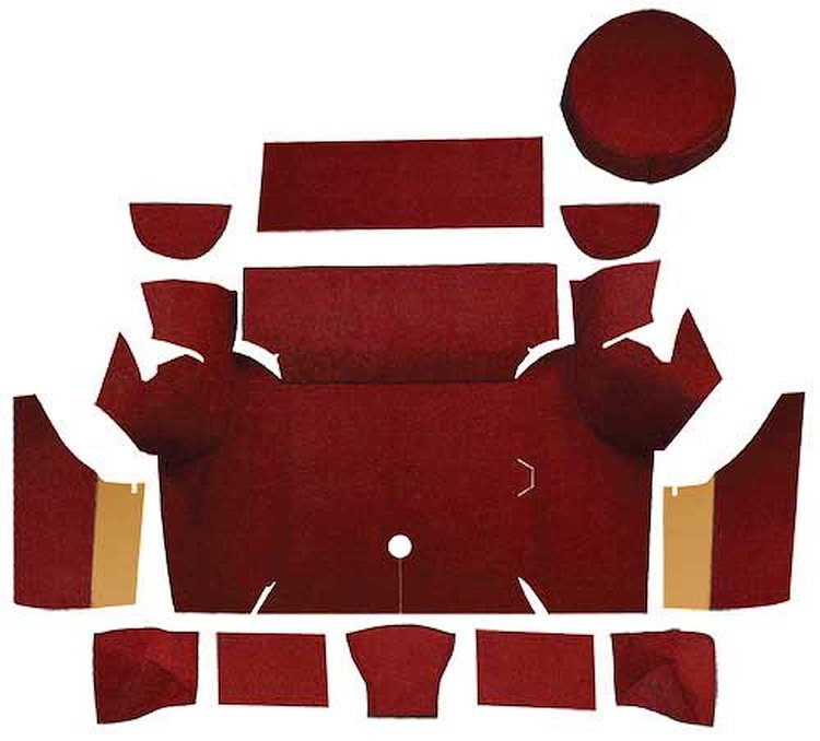 A4058A15 Loop Trunk Carpet Set With Boards 1967-68 Mustang Coupe; Maroon