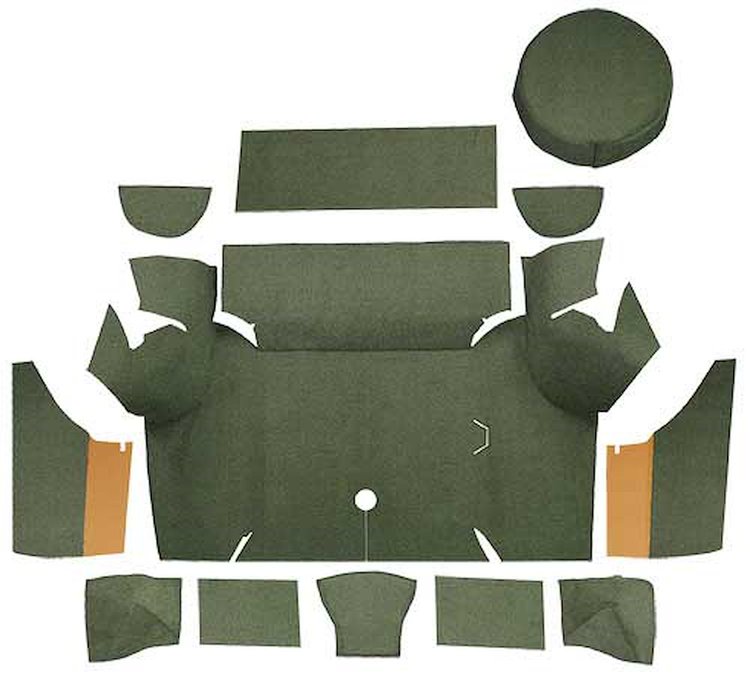 A4058A19 Loop Trunk Carpet Set With Boards 1967-68 Mustang Coupe; Moss Green