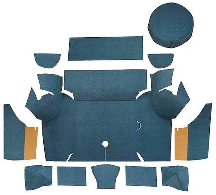A4058A41 Loop Trunk Carpet Set With Boards 1967-68 Mustang Coupe; Medium Blue