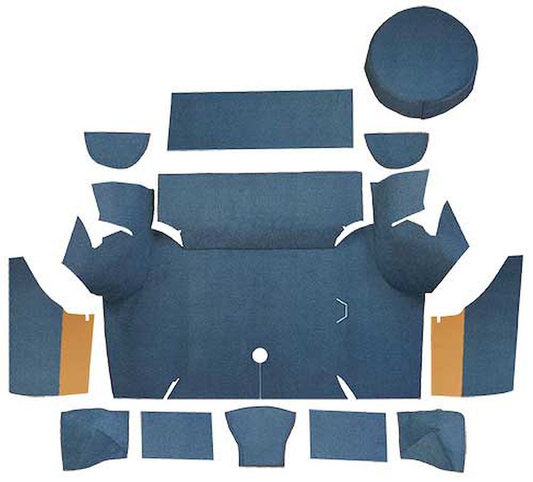 A4058A62 Loop Trunk Carpet Set With Boards 1967-68 Mustang Coupe; Ford Blue
