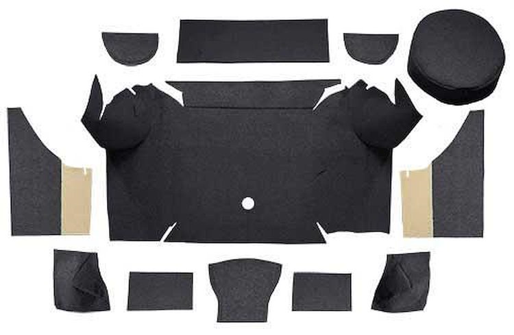 A4062A01 Trunk Carpet Set 1967-68 Mustang; With Boards; Convertible Loop; Black