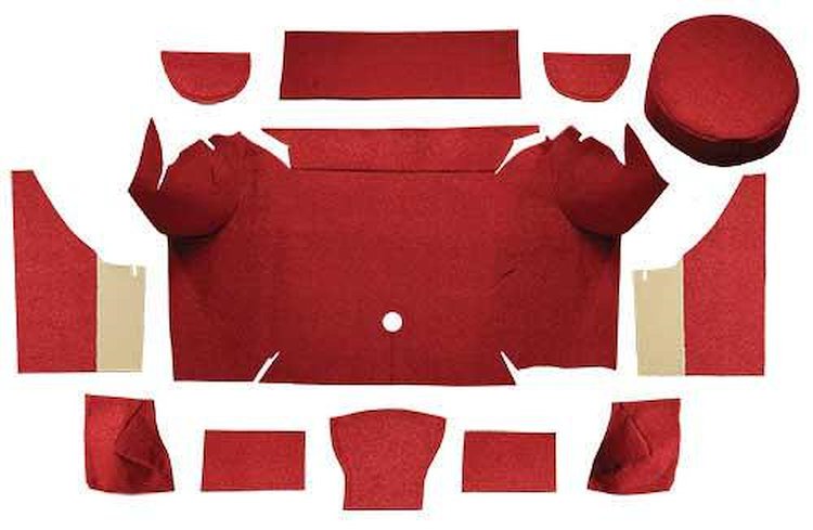 A4062A02 Loop Trunk Carpet Set With Boards 1967-68 Mustang Convertible; Red