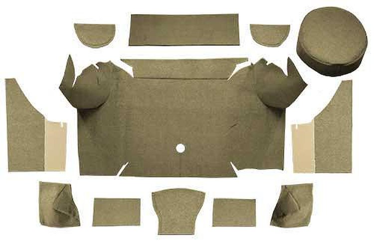 A4062A09 Loop Trunk Carpet Set With Boards 1967-68 Mustang Convertible; Ivy Gold