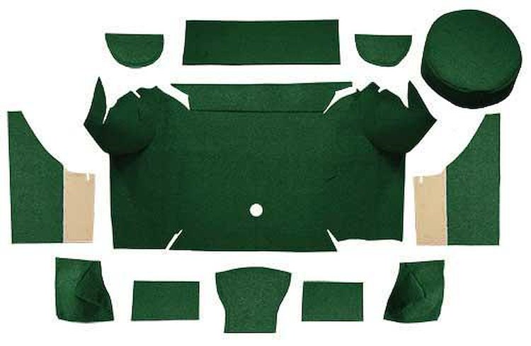 A4062A13 Loop Trunk Carpet Set With Boards 1967-68 Mustang Convertible; Dark Green