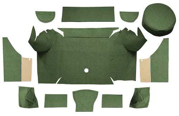 A4062A19 Loop Trunk Carpet Set With Boards 1967-68 Mustang Convertible; Moss Green