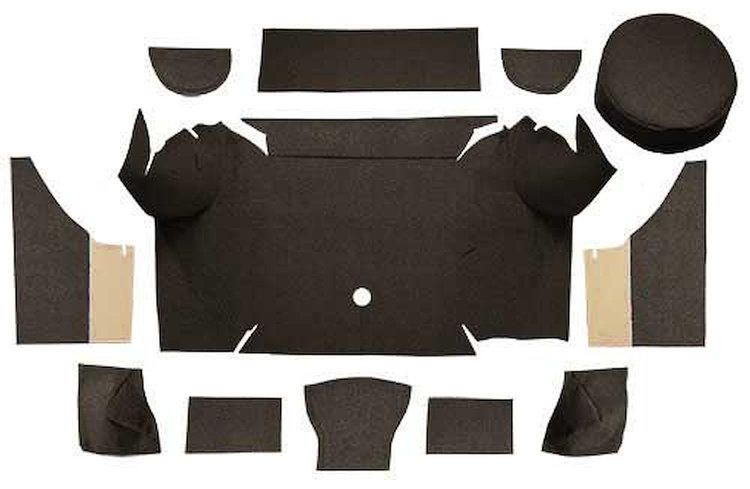 A4062A30 Loop Trunk Carpet Set With Boards 1967-68 Mustang Convertible; Dark Brown