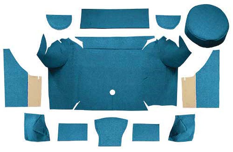 A4062A41 Loop Trunk Carpet Set With Boards 1967-68 Mustang Convertible; Medium Blue