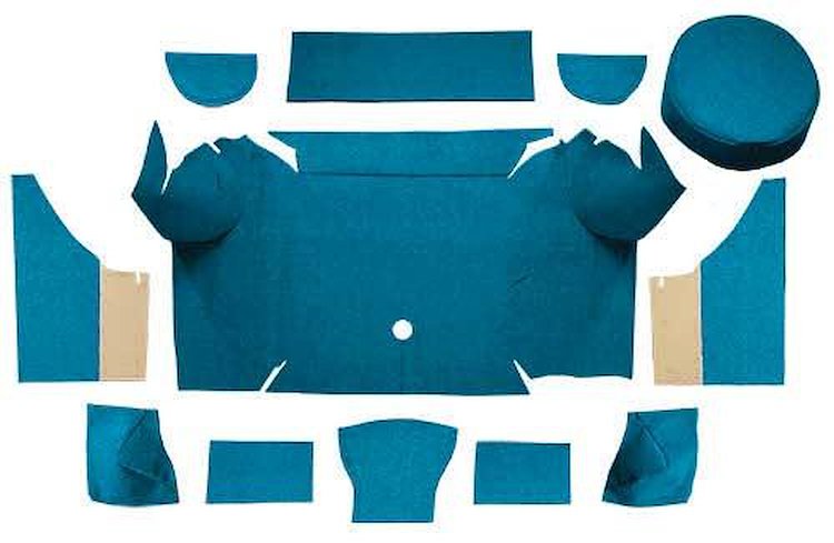 A4062A62 Loop Trunk Carpet Set With Boards 1967-68 Mustang Convertible; Ford Blue
