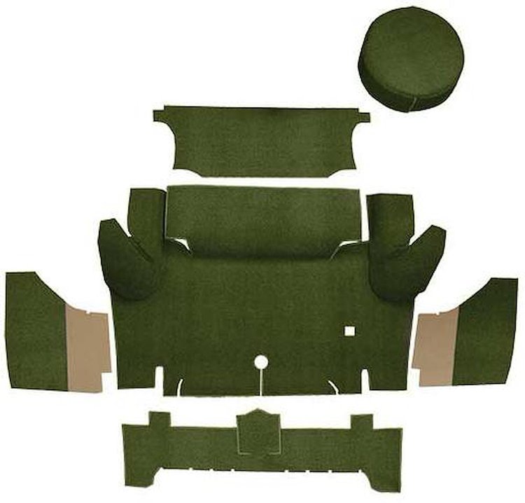 A4063A39 Nylon Loop Trunk Carpet Set With Boards 1964-66 Mustang Coupe; Green