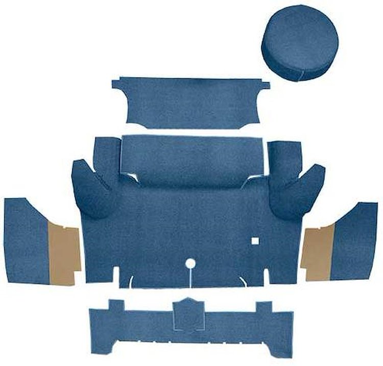 A4063A41 Nylon Loop Trunk Carpet Set With Boards 1964-66 Mustang Coupe; Medium Blue
