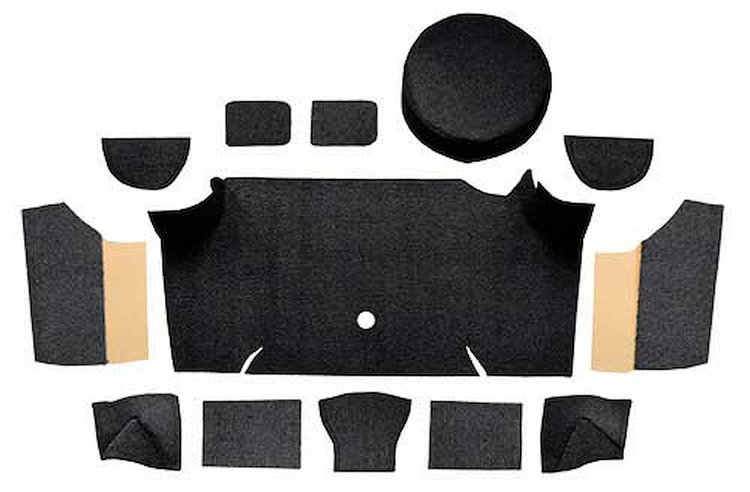 A4066A01 Loop Trunk Carpet Set With Boards 1967-68 Mustang Fastback; Black