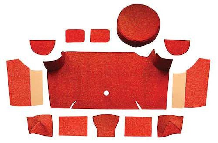 A4066A02 Loop Trunk Carpet Set With Boards 1967-68 Mustang Fastback; Red