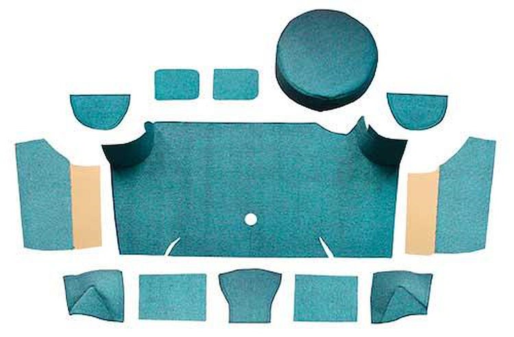 A4066A06 Loop Trunk Carpet Set With Boards 1967-68 Mustang Fastback; Aqua