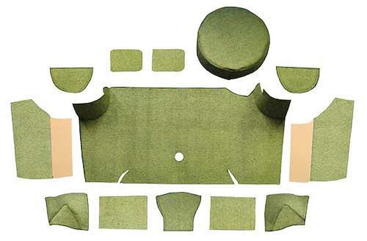 A4066A09 Loop Trunk Carpet Set With Boards 1967-68 Mustang Fastback; Ivy Gold