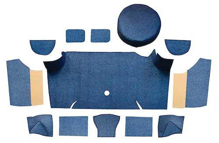 A4066A12 Loop Trunk Carpet Set With Boards 1967-68 Mustang Fastback; Dark Blue