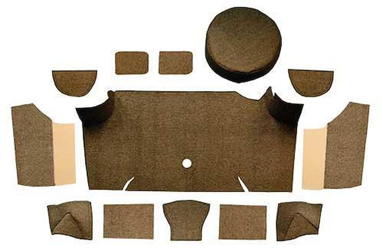 A4066A18 Loop Trunk Carpet Set With Boards 1967-68 Mustang Fastback; Dark Saddle