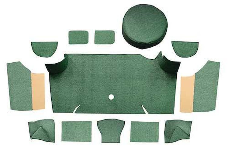 A4066A19 Loop Trunk Carpet Set With Boards 1967-68 Mustang Fastback; Moss Green