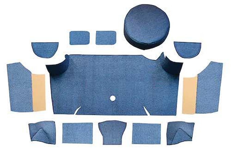 A4066A62 Loop Trunk Carpet Set With Boards 1967-68 Mustang Fastback; Ford Blue
