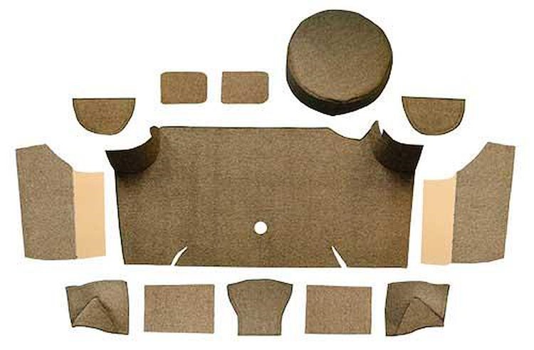 A4066A69 Loop Trunk Carpet Set With Boards 1967-68 Mustang Fastback; Medium Saddle