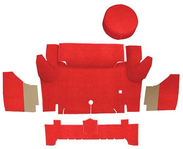 A4067A02 Nylon Loop Trunk Carpet Set With Boards 1964-66 Mustang Convertible; Red