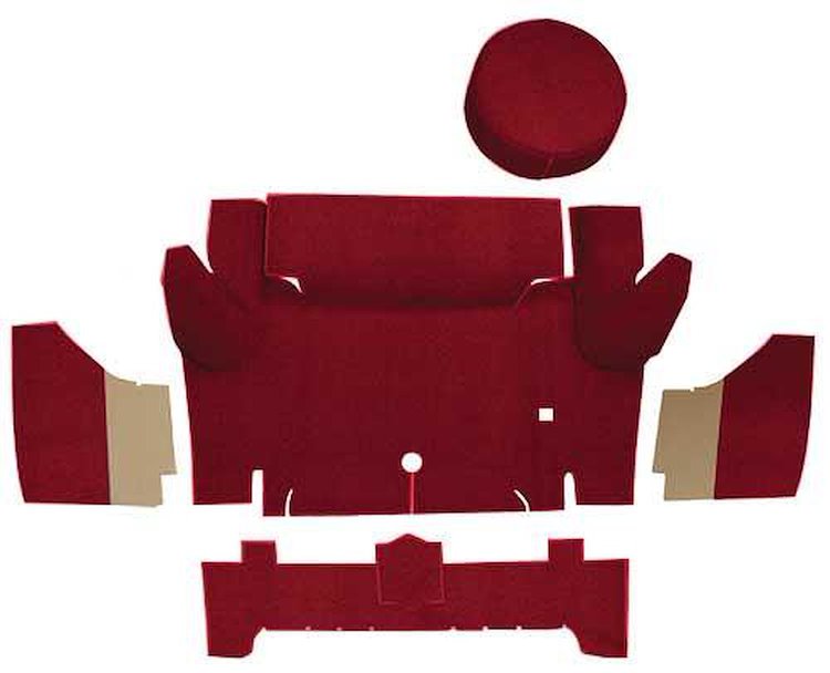 A4067A15 Nylon Loop Trunk Carpet Set With Boards 1964-66 Mustang Convertible; Maroon