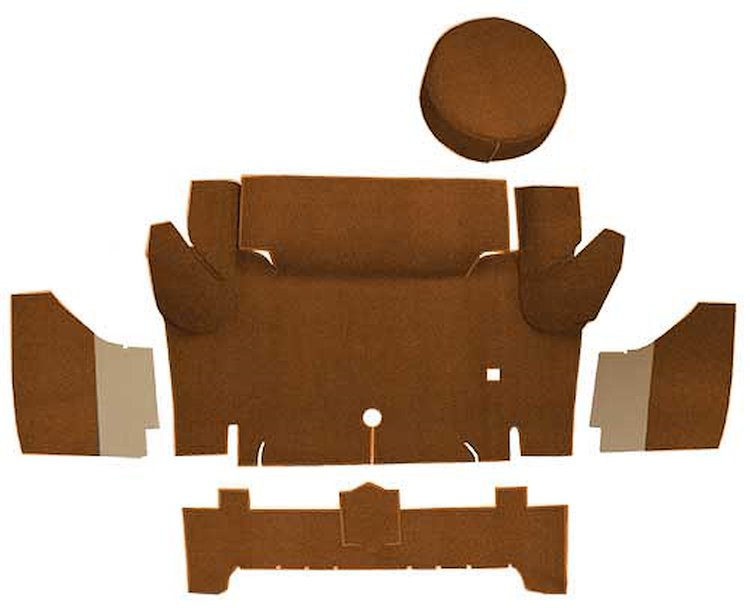 A4067A24 Nylon Loop Trunk Carpet Set With Boards 1964-66 Mustang Convertible; Saddle