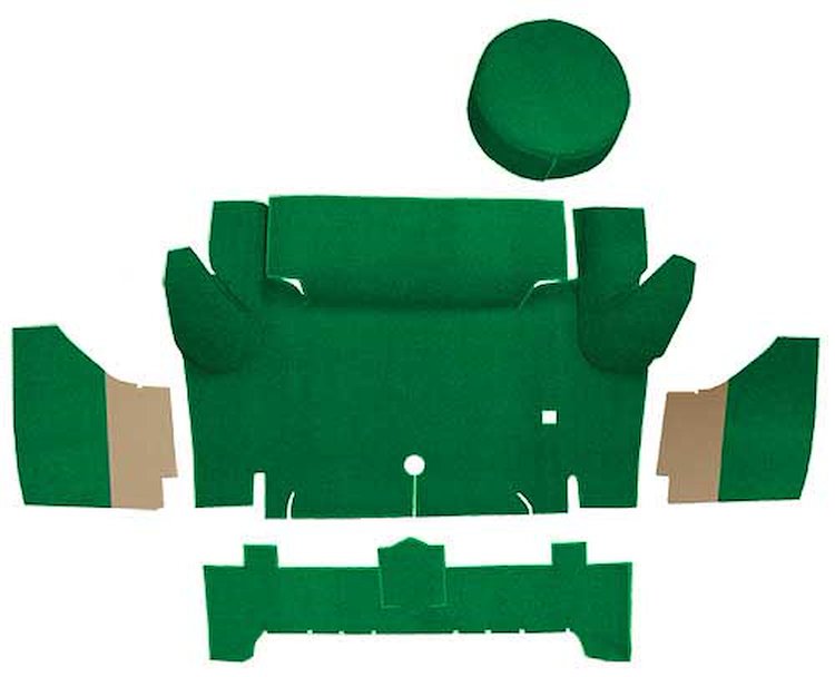A4067A39 Nylon Loop Trunk Carpet Set With Boards 1964-66 Mustang Convertible; Green