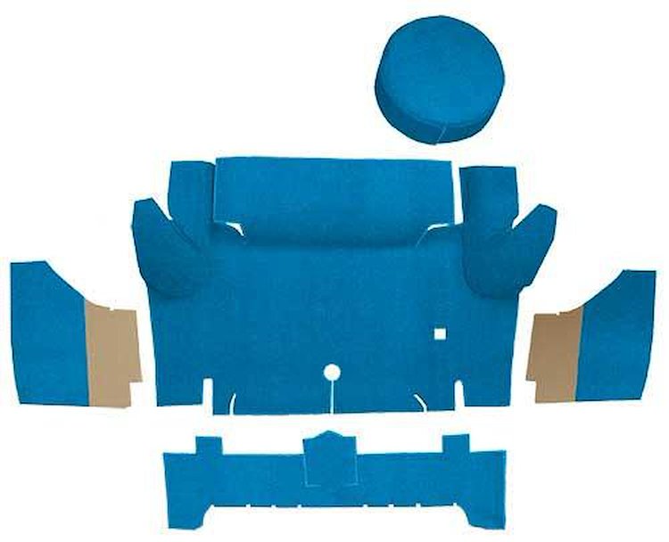 A4067A41 Nylon Loop Trunk Carpet Set With Boards 1964-66 Mustang Convertible; Medium Blue