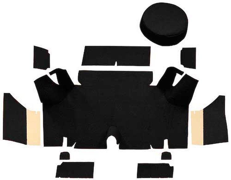 A4071A01 Nylon Loop Trunk Carpet Set With Boards 1965-66 Mustang Fastback; Black