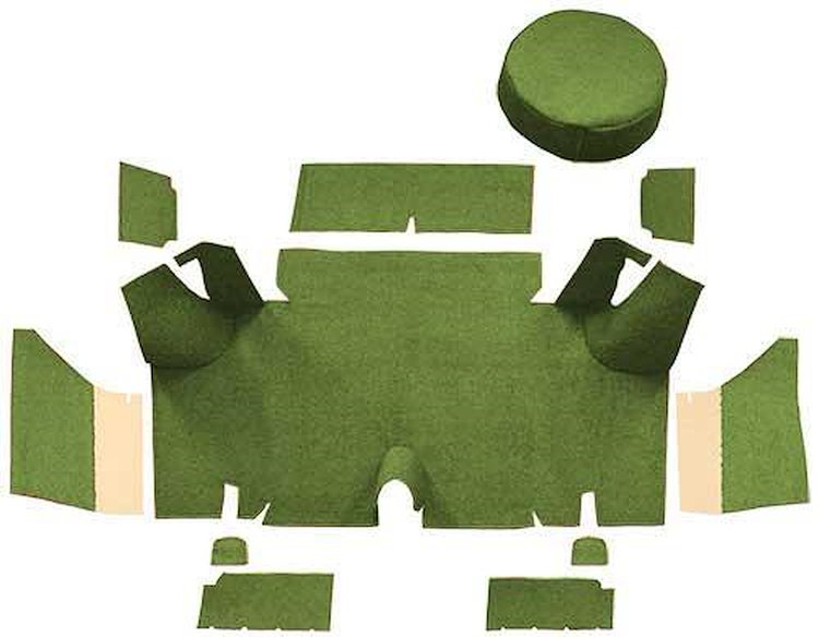 A4071A19 Nylon Loop Trunk Carpet Set With Boards 1965-66 Mustang Fastback; Moss Green