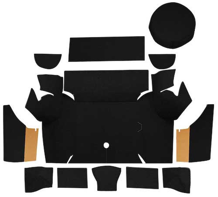 A4075A01 Nylon Loop Trunk Carpet Set With Boards 1967-68 Mustang Coupe; Black