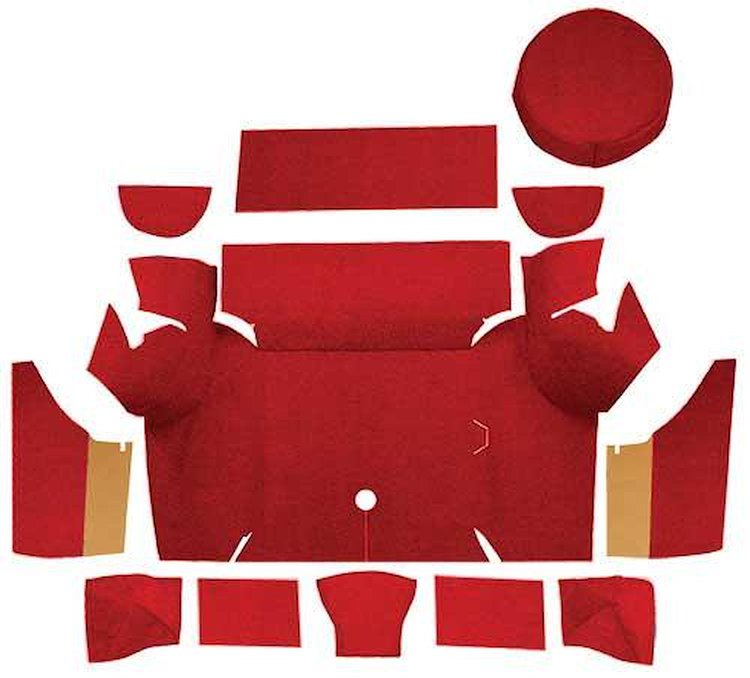 A4075A02 Nylon Loop Trunk Carpet Set With Boards 1967-68 Mustang Coupe; Red
