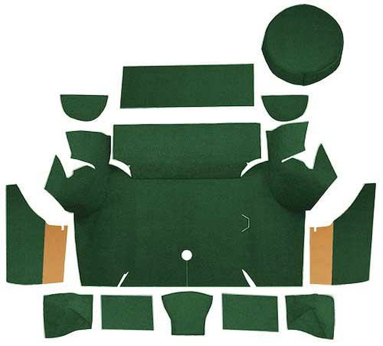 A4075A13 Trunk Carpet Set With Boards 1967-68 Mustang; Coupe; Nylon Loop; Dark Green
