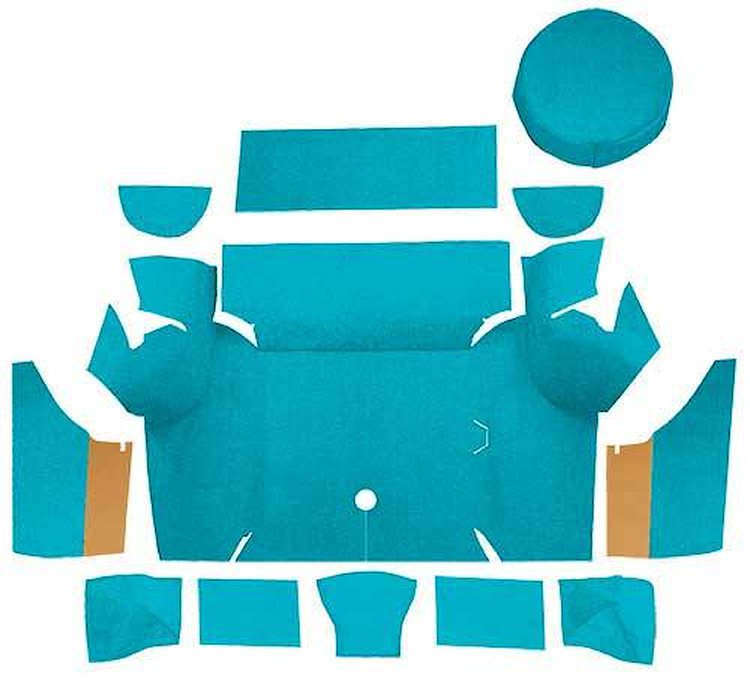 A4075A31 Nylon Loop Trunk Carpet Set With Boards 1967-68 Mustang Coupe; Light Blue