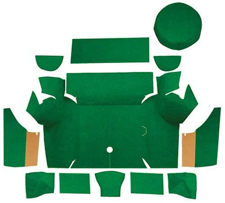 A4075A39 Nylon Loop Trunk Carpet Set With Boards 1967-68 Mustang Coupe; Green