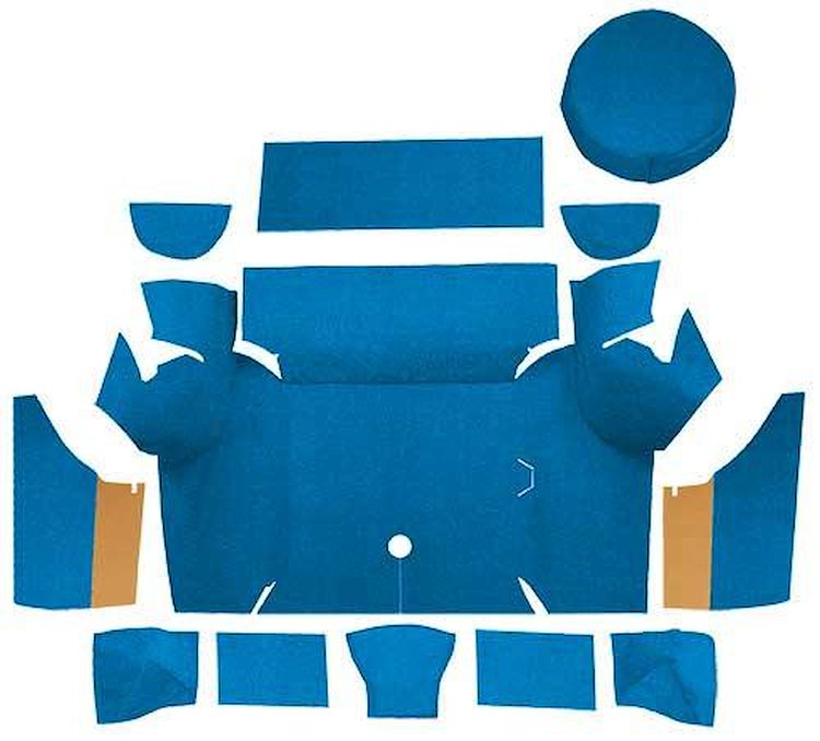A4075A41 Nylon Loop Trunk Carpet Set With Boards 1967-68 Mustang Coupe; Medium Blue