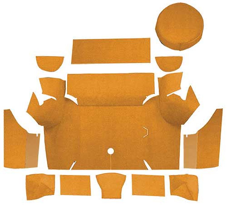 A4075A69 Nylon Loop Trunk Carpet Set With Boards 1967-68 Mustang Coupe; Medium Saddle
