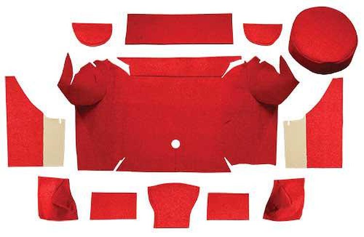 A4079A02 Nylon Loop Trunk Carpet Set With Boards 1967-68 Mustang Convertible; Red