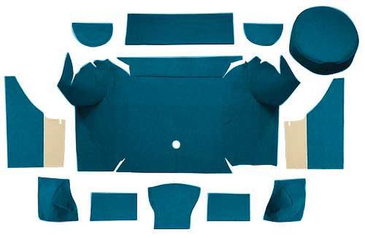 A4079A06 Nylon Loop Trunk Carpet Set With Boards 1967-68 Mustang Convertible; Aqua