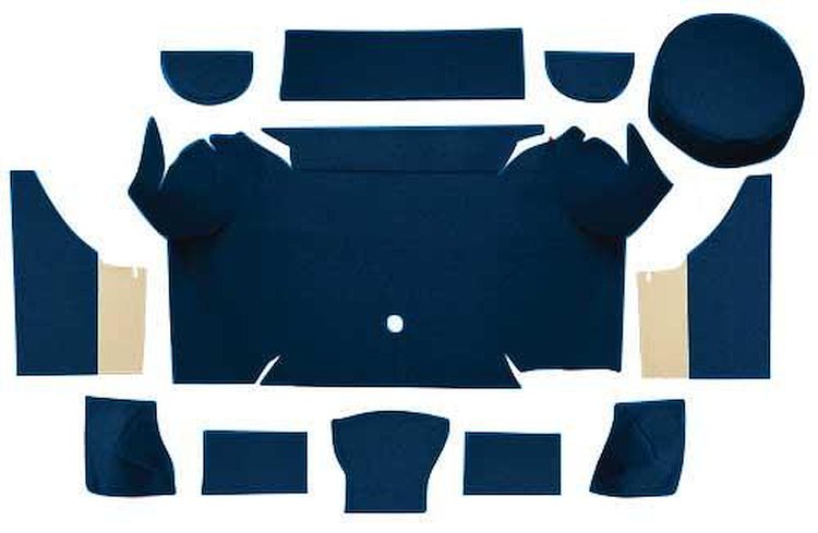 A4079A12 Nylon Loop Trunk Carpet Set With Boards 1967-68 Mustang Convertible; Dark Blue