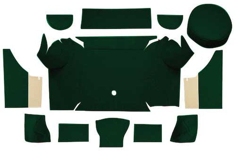 A4079A13 Nylon Loop Trunk Carpet Set With Boards 1967-68 Mustang Convertible; Dark Green