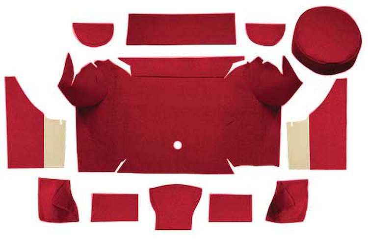 A4079A15 Nylon Loop Trunk Carpet Set With Boards 1967-68 Mustang Convertible; Maroon