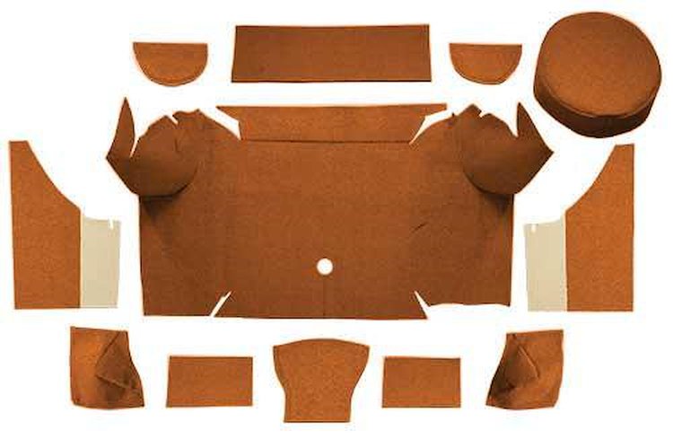 A4079A24 Nylon Loop Trunk Carpet Set With Boards 1967-68 Mustang Convertible; Saddle