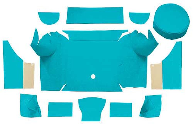 A4079A31 Nylon Loop Trunk Carpet Set With Boards 1967-68 Mustang Convertible; Light Blue