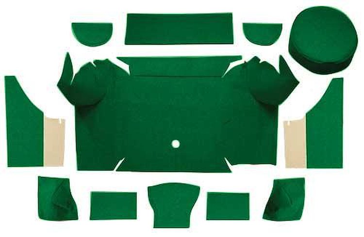 A4079A39 Nylon Loop Trunk Carpet Set With Boards 1967-68 Mustang Convertible; Green