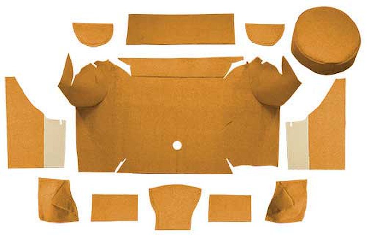 A4079A69 Nylon Loop Trunk Carpet Set With Boards 1967-68 Mustang Convertible; Medium Saddle