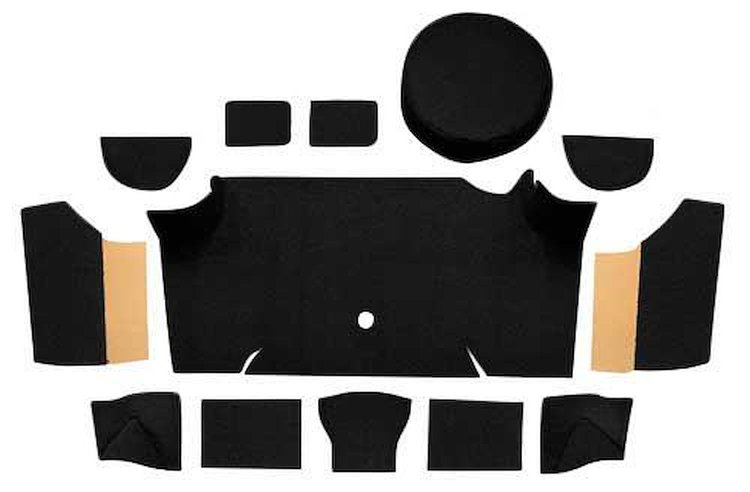 A4083A01 Nylon Loop Trunk Carpet Set With Boards 1967-68 Mustang Fastback; Black