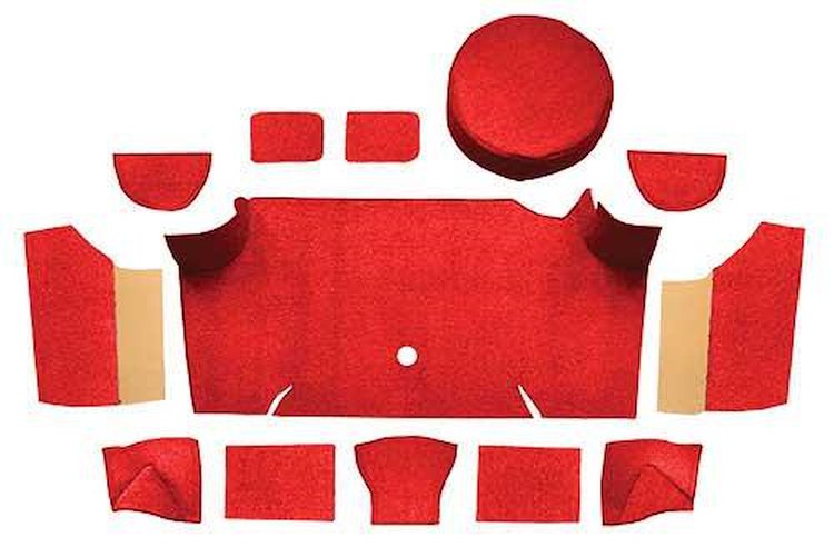 A4083A02 Nylon Loop Trunk Carpet Set With Boards 1967-68 Mustang Fastback; Red