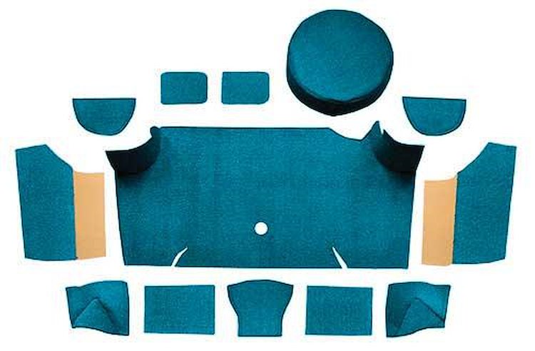 A4083A06 Nylon Loop Trunk Carpet Set With Boards 1967-68 Mustang Fastback; Aqua