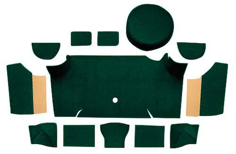 A4083A13 Nylon Loop Trunk Carpet Set With Boards 1967-68 Mustang Fastback; Dark Green